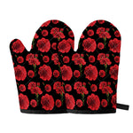 Red And Black Carnation Pattern Print Oven Mitts