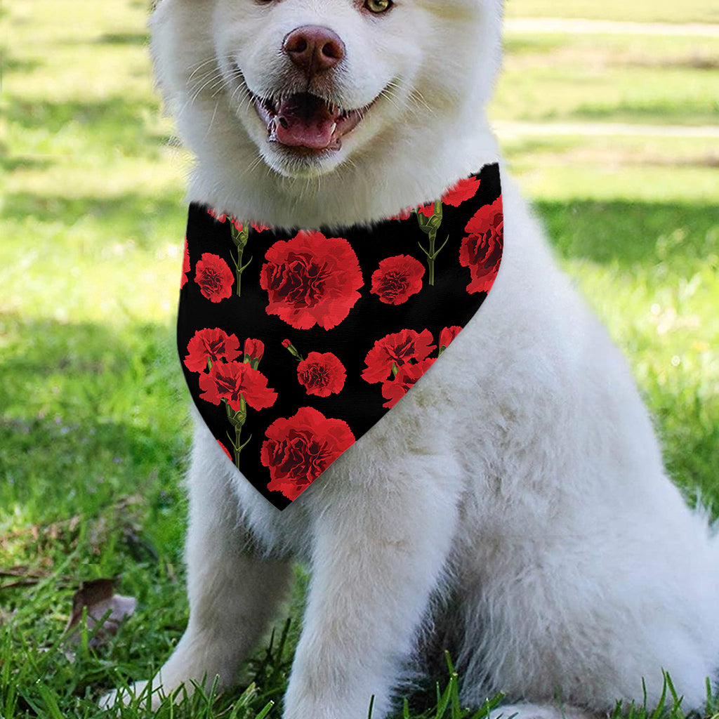 Red And Black Carnation Pattern Print Over The Collar Dog Bandana