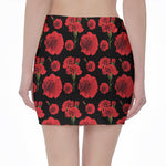 Red And Black Carnation Pattern Print Pencil Mini Skirt