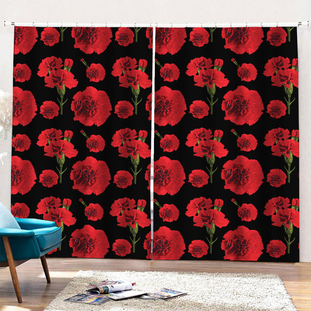 Red And Black Carnation Pattern Print Pencil Pleat Curtains