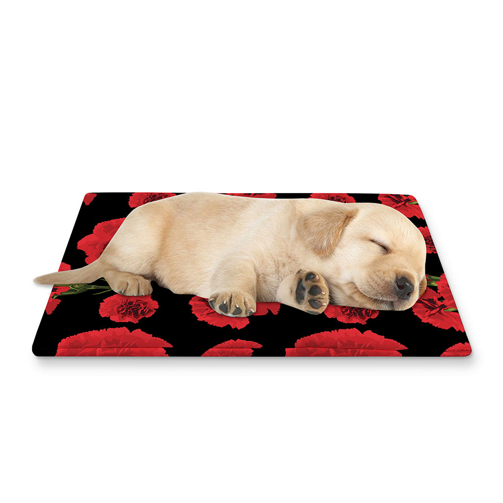 Red And Black Carnation Pattern Print Pet Cooling Mat Cover