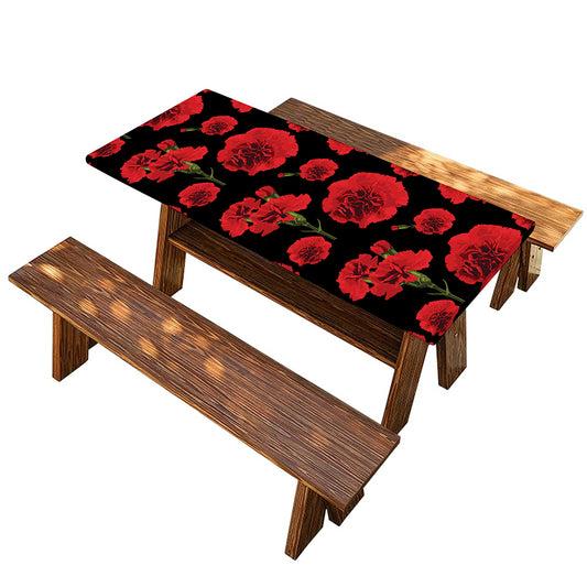Red And Black Carnation Pattern Print Picnic Table Cover
