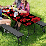 Red And Black Carnation Pattern Print Picnic Table Cover