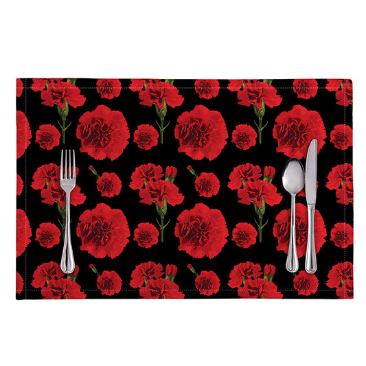 Red And Black Carnation Pattern Print Placemat