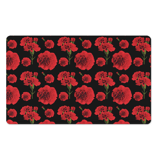 Red And Black Carnation Pattern Print Polyester Doormat