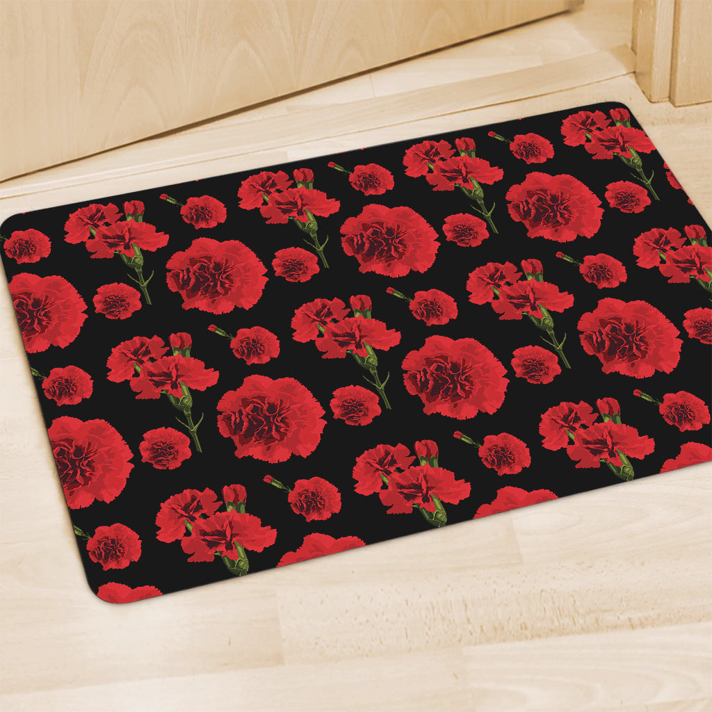 Red And Black Carnation Pattern Print Polyester Doormat