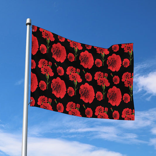 Red And Black Carnation Pattern Print Polyester Flag