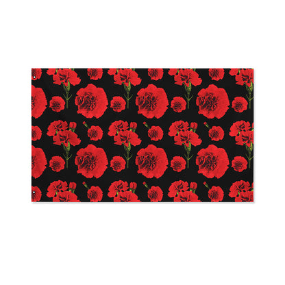 Red And Black Carnation Pattern Print Polyester Flag