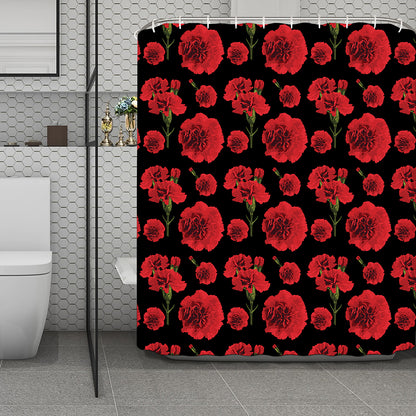Red And Black Carnation Pattern Print Polyester Shower Curtain