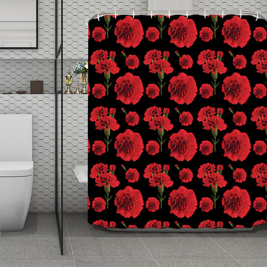 Red And Black Carnation Pattern Print Polyester Shower Curtain