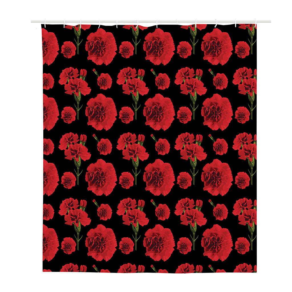 Red And Black Carnation Pattern Print Polyester Shower Curtain