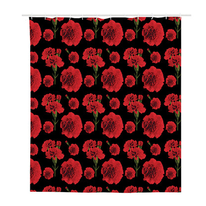 Red And Black Carnation Pattern Print Polyester Shower Curtain