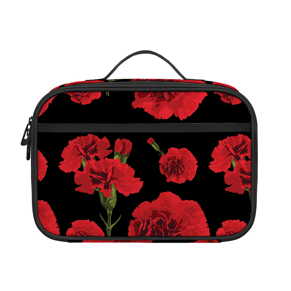 Red And Black Carnation Pattern Print Portable Lunch Bag