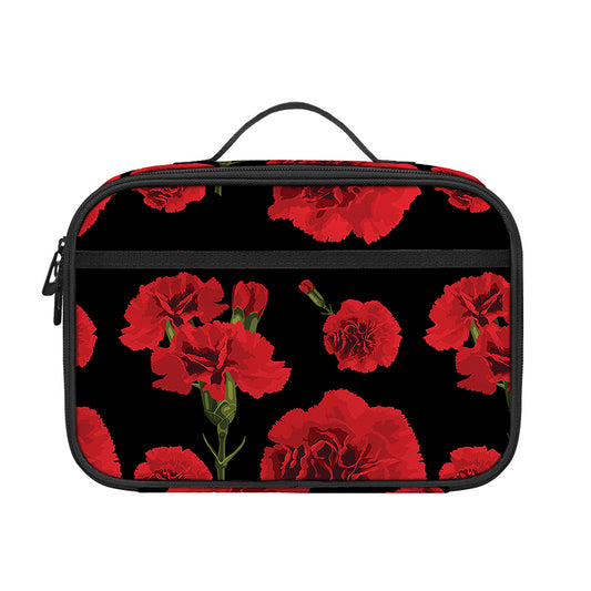 Red And Black Carnation Pattern Print Portable Lunch Bag