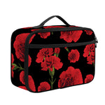 Red And Black Carnation Pattern Print Portable Lunch Bag