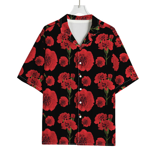 Red And Black Carnation Pattern Print Rayon Hawaiian Shirt