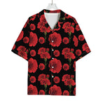Red And Black Carnation Pattern Print Rayon Hawaiian Shirt