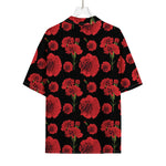 Red And Black Carnation Pattern Print Rayon Hawaiian Shirt