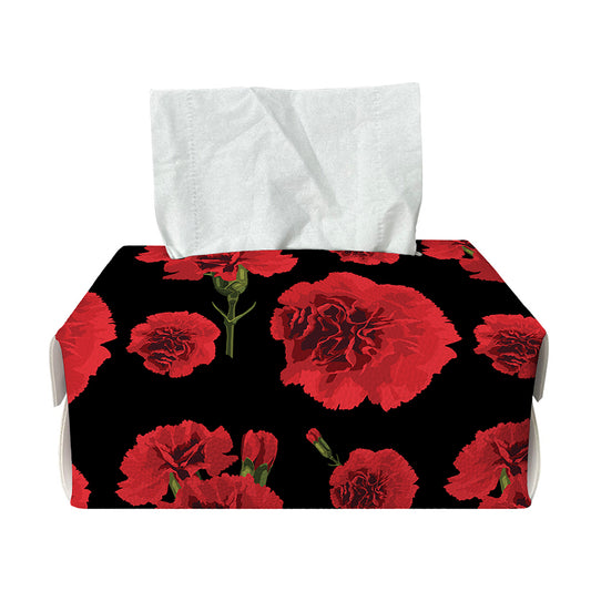 Red And Black Carnation Pattern Print Rectangle Tissue Box Cover