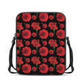 Red And Black Carnation Pattern Print Rectangular Crossbody Bag