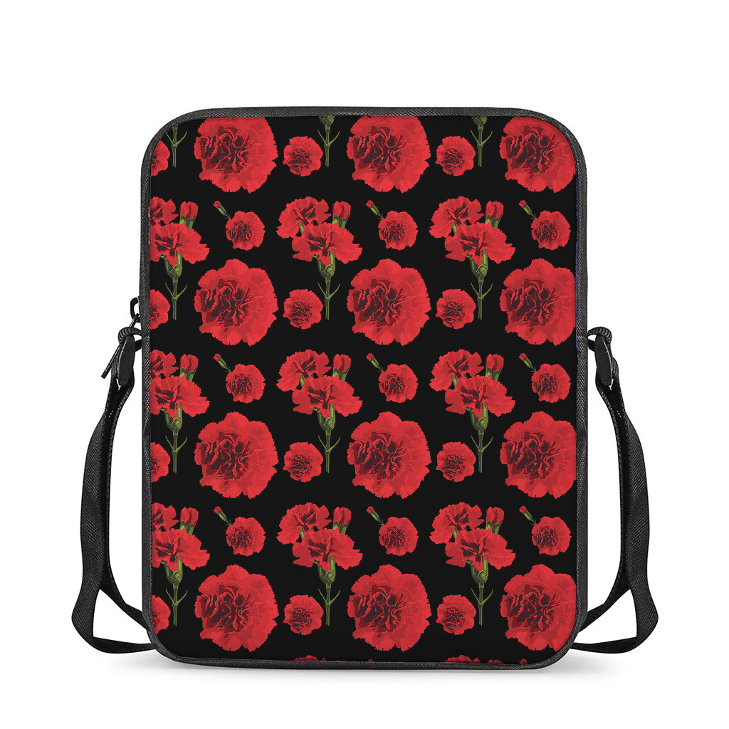 Red And Black Carnation Pattern Print Rectangular Crossbody Bag