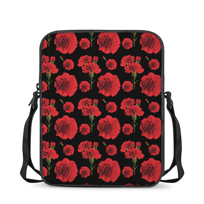 Red And Black Carnation Pattern Print Rectangular Crossbody Bag