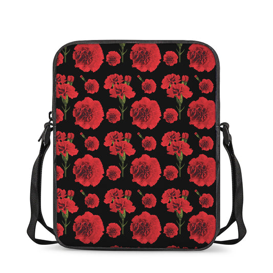Red And Black Carnation Pattern Print Rectangular Crossbody Bag