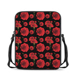 Red And Black Carnation Pattern Print Rectangular Crossbody Bag