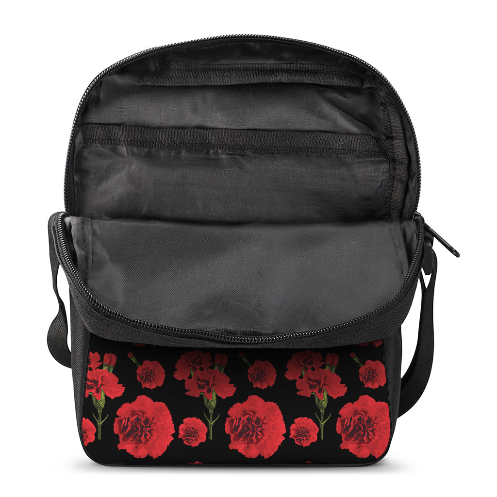 Red And Black Carnation Pattern Print Rectangular Crossbody Bag
