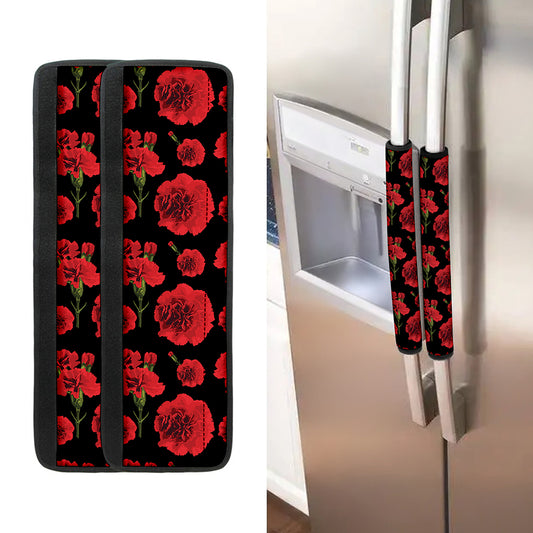 Red And Black Carnation Pattern Print Refrigerator Handle Covers
