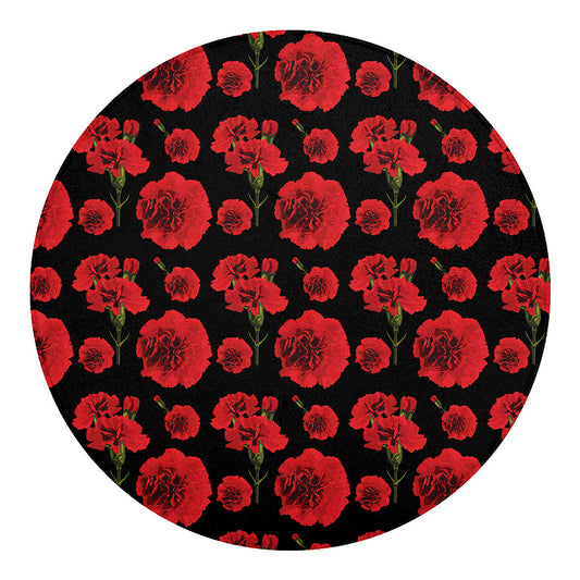 Red And Black Carnation Pattern Print Round Blanket