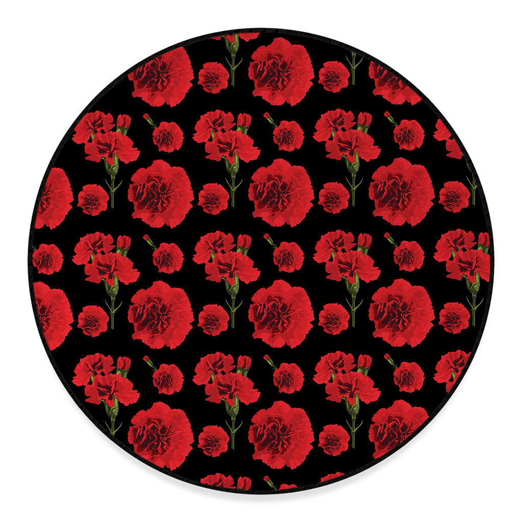 Red And Black Carnation Pattern Print Round Floor Mat