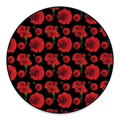 Red And Black Carnation Pattern Print Round Floor Mat
