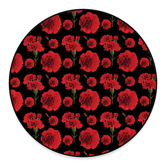 Red And Black Carnation Pattern Print Round Floor Mat