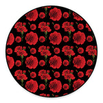 Red And Black Carnation Pattern Print Round Floor Mat