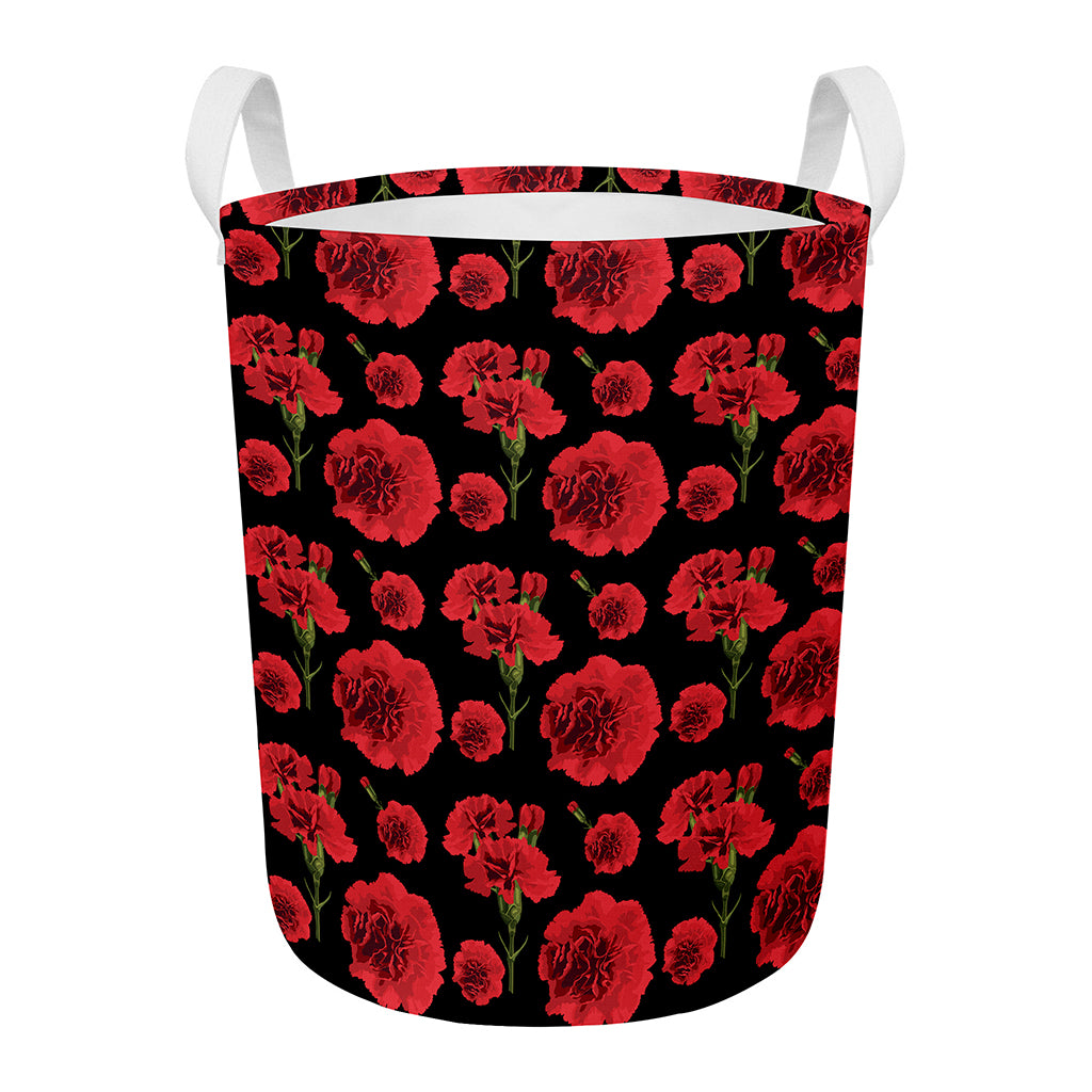 Red And Black Carnation Pattern Print Round Laundry Basket