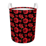 Red And Black Carnation Pattern Print Round Laundry Basket