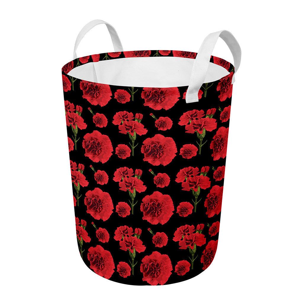 Red And Black Carnation Pattern Print Round Laundry Basket