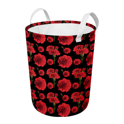 Red And Black Carnation Pattern Print Round Laundry Basket