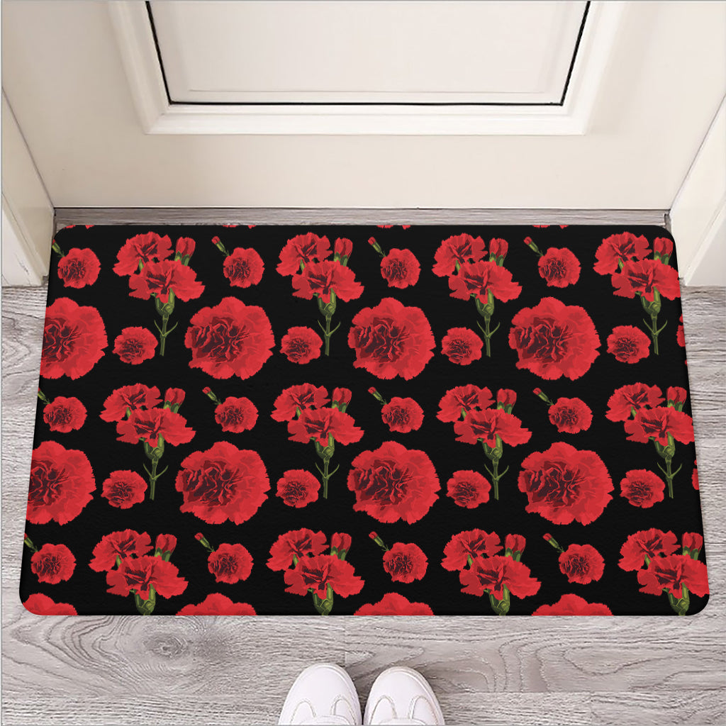 Red And Black Carnation Pattern Print Rubber Doormat