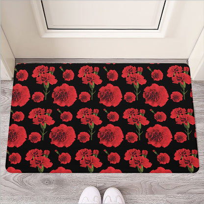 Red And Black Carnation Pattern Print Rubber Doormat
