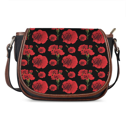 Red And Black Carnation Pattern Print Saddle Bag