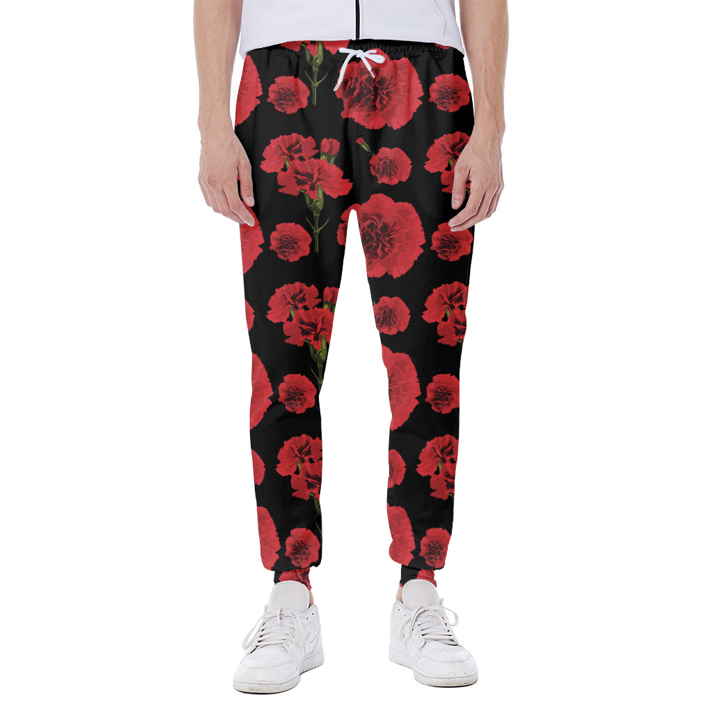 Red And Black Carnation Pattern Print Scuba Joggers