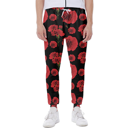 Red And Black Carnation Pattern Print Scuba Joggers