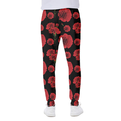 Red And Black Carnation Pattern Print Scuba Joggers
