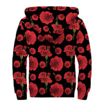 Red And Black Carnation Pattern Print Sherpa Lined Zip Up Hoodie