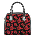Red And Black Carnation Pattern Print Shoulder Handbag