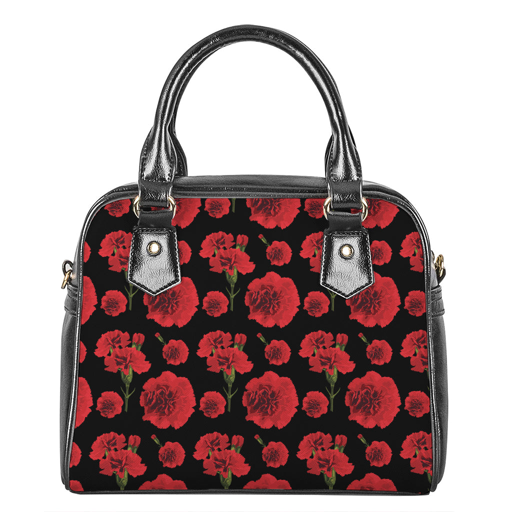 Red And Black Carnation Pattern Print Shoulder Handbag