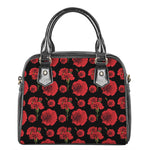 Red And Black Carnation Pattern Print Shoulder Handbag