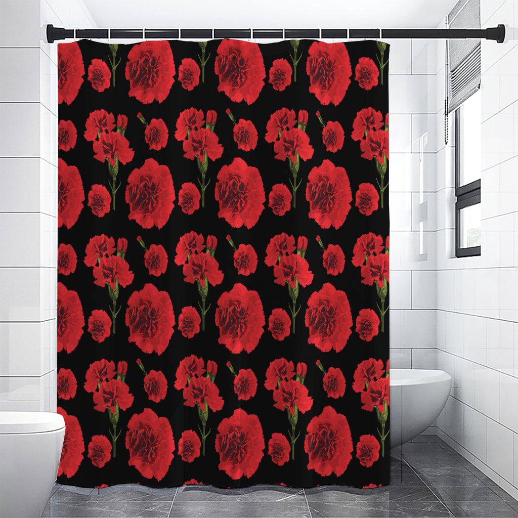 Red And Black Carnation Pattern Print Shower Curtain